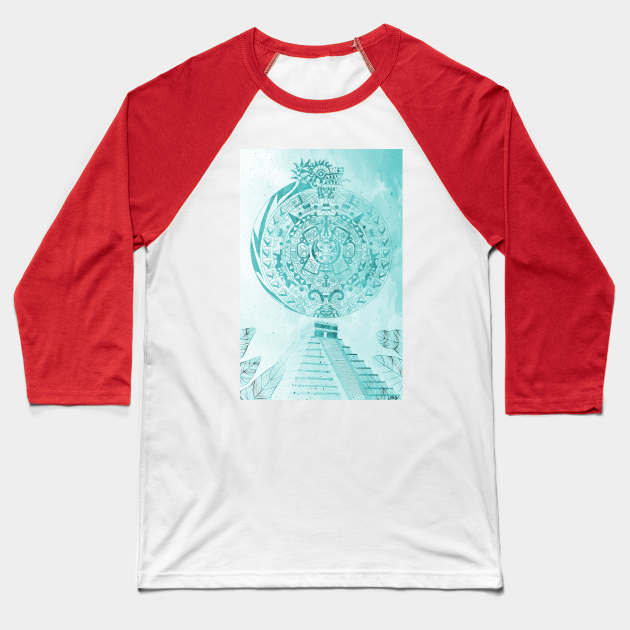 the aztec calendar in dragon quetzalcoatl blue sky Baseball T-Shirt by jorge_lebeau